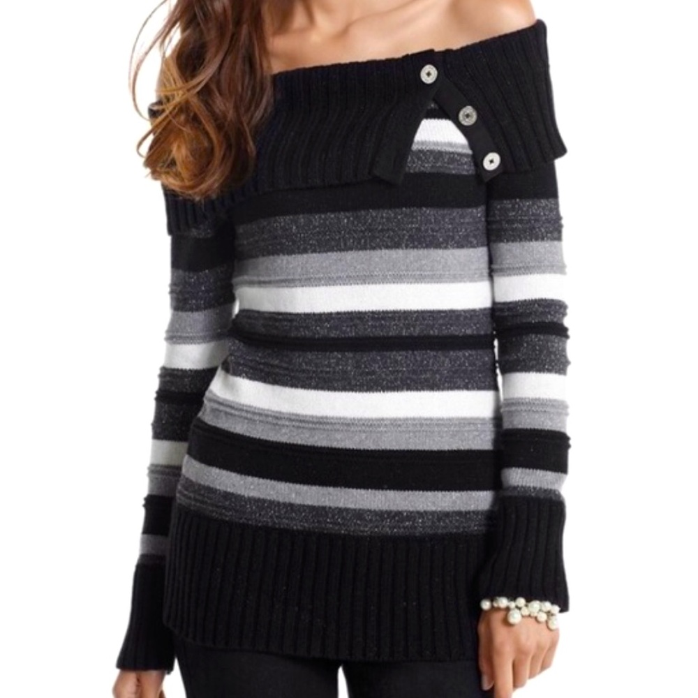 White House Black Market Striped Cowl Neck Sweater
